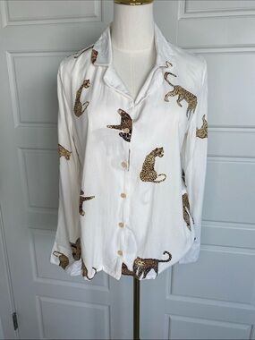 Trendyol Leopard Tiger Print Pajama Shirt Top Medium 100% Viscose